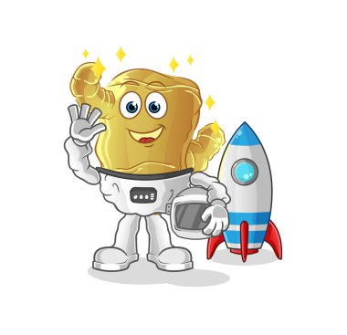 Kızıl astronot el sallıyor. çizgi film maskotu vektörü