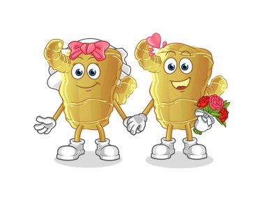 Zencefil düğün çizgi filmi. çizgi film maskotu vektörü