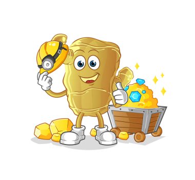 Zencefil madencisi ve altın karakteri. çizgi film maskotu vektörü