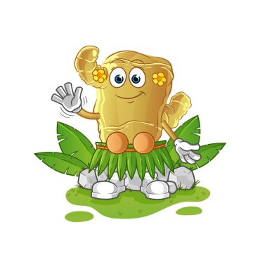 Ginger Hawai el sallayan karakteri. çizgi film maskotu vektörü