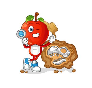 Fosil maskotlu elma kafalı arkeologlar. çizgi film vektörü