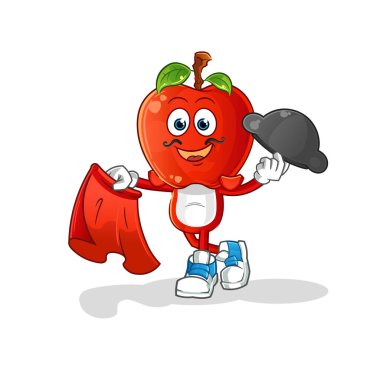 Kırmızı bez resimli elma kafalı matador. karakter vektörü