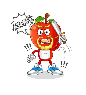 Elma başlı çizgi film şövalyeleri kılıçla saldırır. çizgi film vektörü