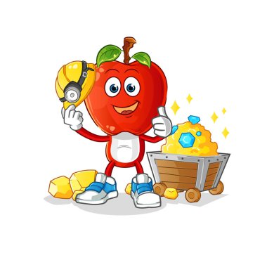 Altın karakterli elma kafalı bir madenci. çizgi film vektörü