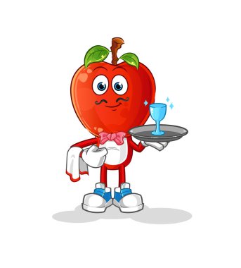 Elma kafalı çizgi film garsonu. çizgi film maskotu vektörü