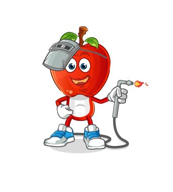 Elma kafalı kaynakçı maskotu. çizgi film vektörü