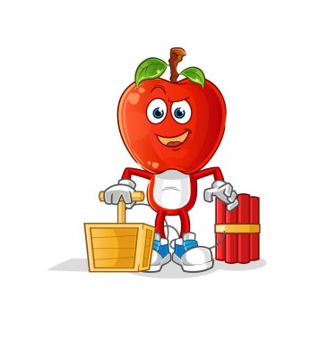 Elma kafalı çizgi film elinde dinamit fünyesi tutuyor. çizgi film vektörü