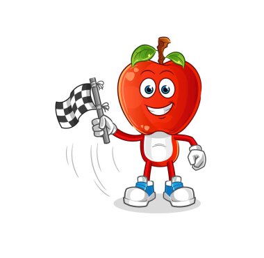 Elma kafalı çizgi film bitiş bayrağı. çizgi film maskotu vektörü