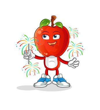 Havai fişek maskotlu elma kafalı çizgi film. çizgi film vektörü