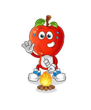 Elma kafalı çizgi film marşmelov kızartıyor. çizgi film vektörü