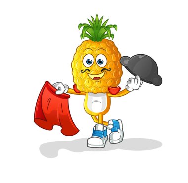 Kırmızı bez resimli ananas kafalı matador. karakter vektörü