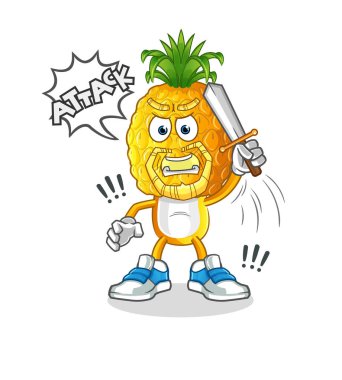 Ananas kafalı çizgi film şövalyeleri kılıçla saldırır. çizgi film vektörü
