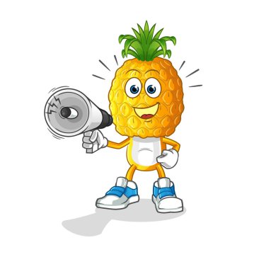 Ananas kafalı çizgi film hoparlör vektörünü tutuyor. çizgi film karakteri