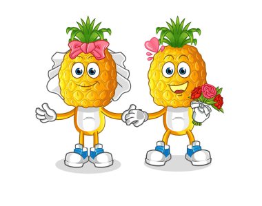 Ananas kafalı karikatür düğünü. çizgi film maskotu vektörü