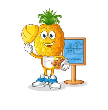 Ananas kafalı karikatür mimar çizimi. karakter vektörü
