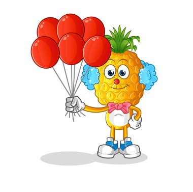 Balon vektörlü ananas kafalı palyaço. çizgi film karakteri