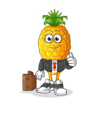 Ananas kafalı karikatür ofis çalışanı maskotu. çizgi film vektörü