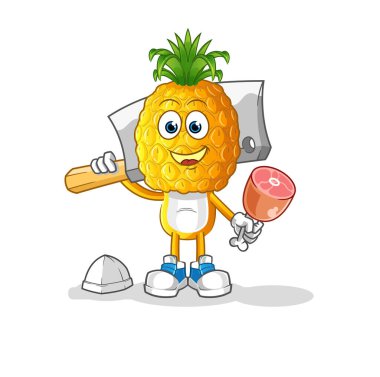 Ananas kafalı çizgi film Kasap illüstrasyonu. karakter vektörü