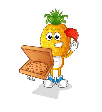 Ananas kafalı çizgi film pizzacısı çocuk vektörü. çizgi film karakteri