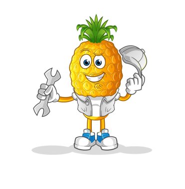 Ananas kafalı mekanik çizgi film karakteri. çizgi film maskotu vektörü