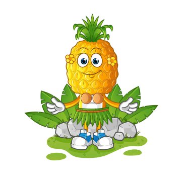 Ananas kafalı Hawaii çizgi filmi el sallayan karakter. çizgi film vektörü