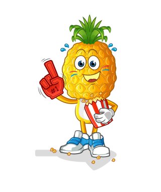 Patlamış mısır resimli ananas kafalı çizgi film hayranı. karakter vektörü