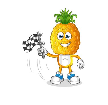 Ananas kafalı çizgi film karakteri bitiş bayrağı. çizgi film maskotu vektörü