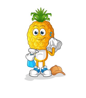 Ananas kafalı çizgi film temizleyici vektörü. çizgi film karakteri