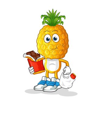 Ananas kafalı çizgi film karakteri çikolata maskotu yer. çizgi film vektörü