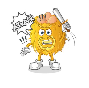 Kuş yuvası şövalyeleri kılıçla saldırır. çizgi film maskotu vektörü