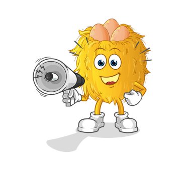 Kuş yuvası hoparlör vektörüyle el ele tutuşuyor. çizgi film karakteri