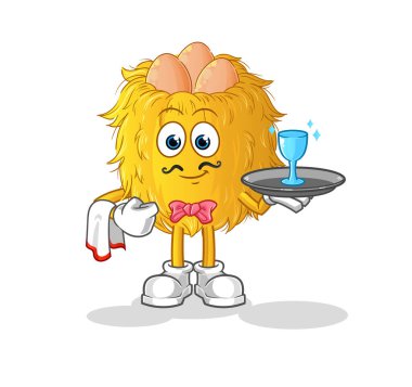 Kuş yuvası garson çizgi filmi. çizgi film maskotu vektörü