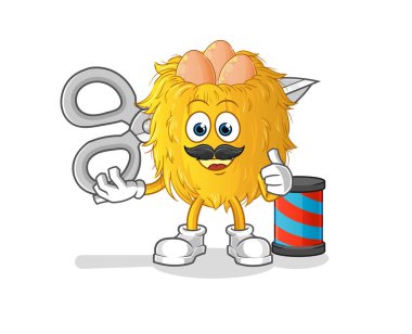 Kuş yuvası berber çizgi filmi. çizgi film maskotu vektörü