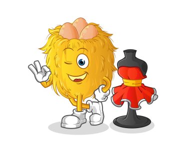 Kuş yuvası moda tasarımcısı vektörü. çizgi film karakteri