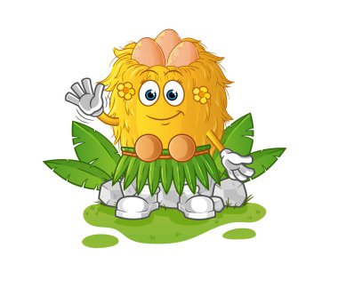 Kuş yuvası Hawaii el sallayan karakteri. çizgi film maskotu vektörü