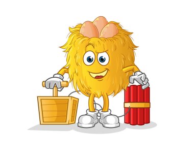 Kuş yuvasında dinamit fünyesi var. çizgi film maskotu vektörü