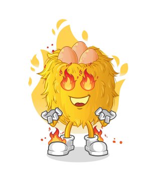 Kuş yuvası alev maskotu. çizgi film vektörü