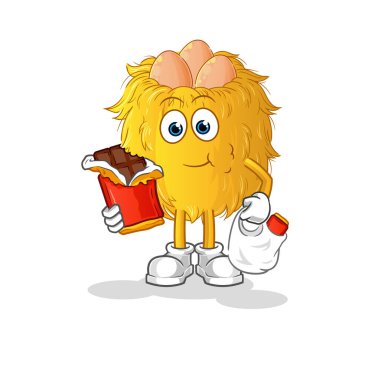 Kuş yuvası çikolata maskotu yer. çizgi film vektörü