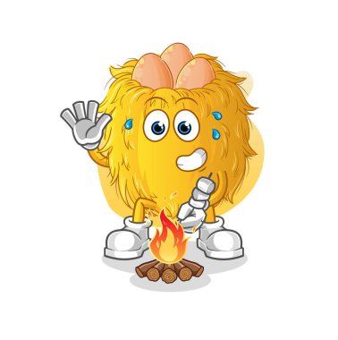 Kuş yuvası lokum kızartıyor. çizgi film maskotu vektörü