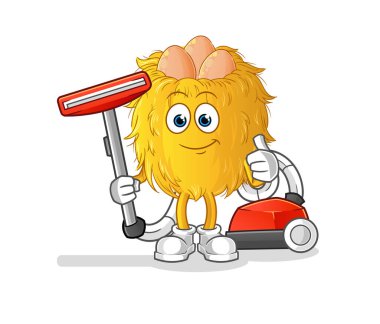 Kuş yuvası vakumla temizlendi. karakter vektörü