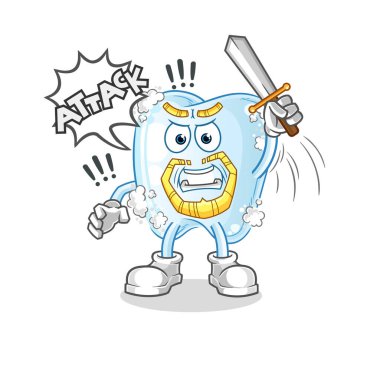 Köpük dişli şövalyeler kılıçla saldırır. çizgi film maskotu vektörü