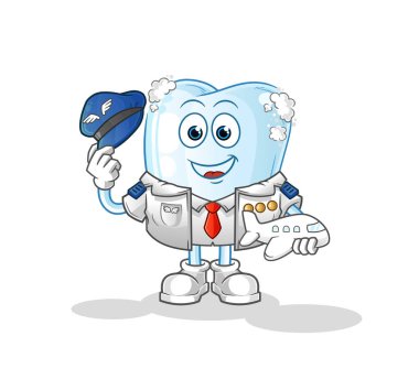 Köpük pilot maskotlu diş. çizgi film vektörü