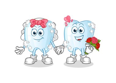 Köpüklü düğün karikatürlü diş. çizgi film maskotu vektörü