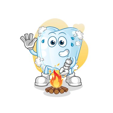 Köpüklü diş kızartılmış marşmelov. çizgi film maskotu vektörü