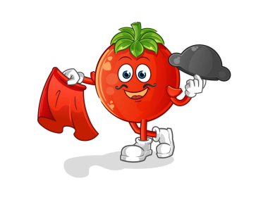 Kırmızı bez resimli domates matadoru. karakter vektörü