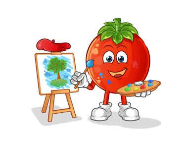 Domates sanatçısı maskotu. çizgi film vektörü