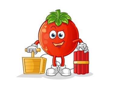 İçinde dinamit fünyesi olan domates. çizgi film maskotu vektörü
