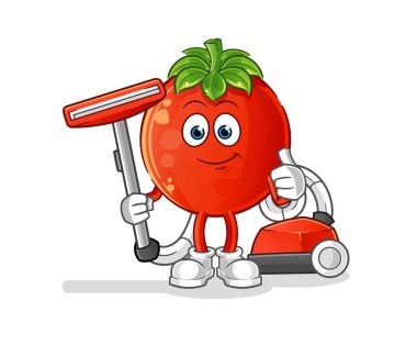 Süpürgeyle domates temizliği. karakter vektörü