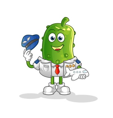 Salatalık pilot maskotu. çizgi film vektörü