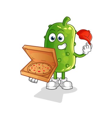 Salatalıklı pizzacı çocuk vektörü. çizgi film karakteri